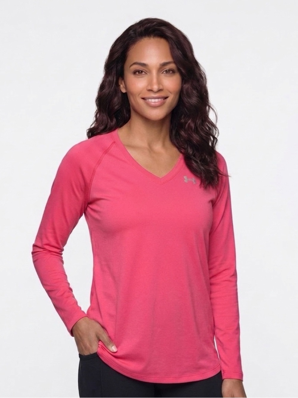 Under Armour Women's Long Sleeve V-Neck Performance Top - coral